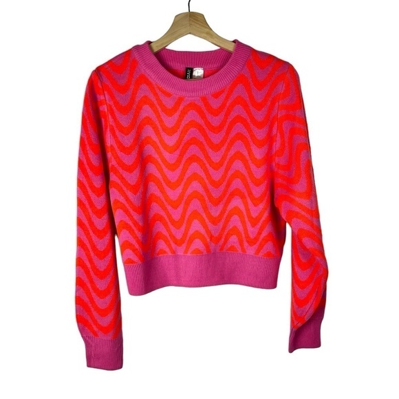 H&M Divided Pink Wave Printed Jacquard Knit Pullover Sweater XS - Picture 1 of 4